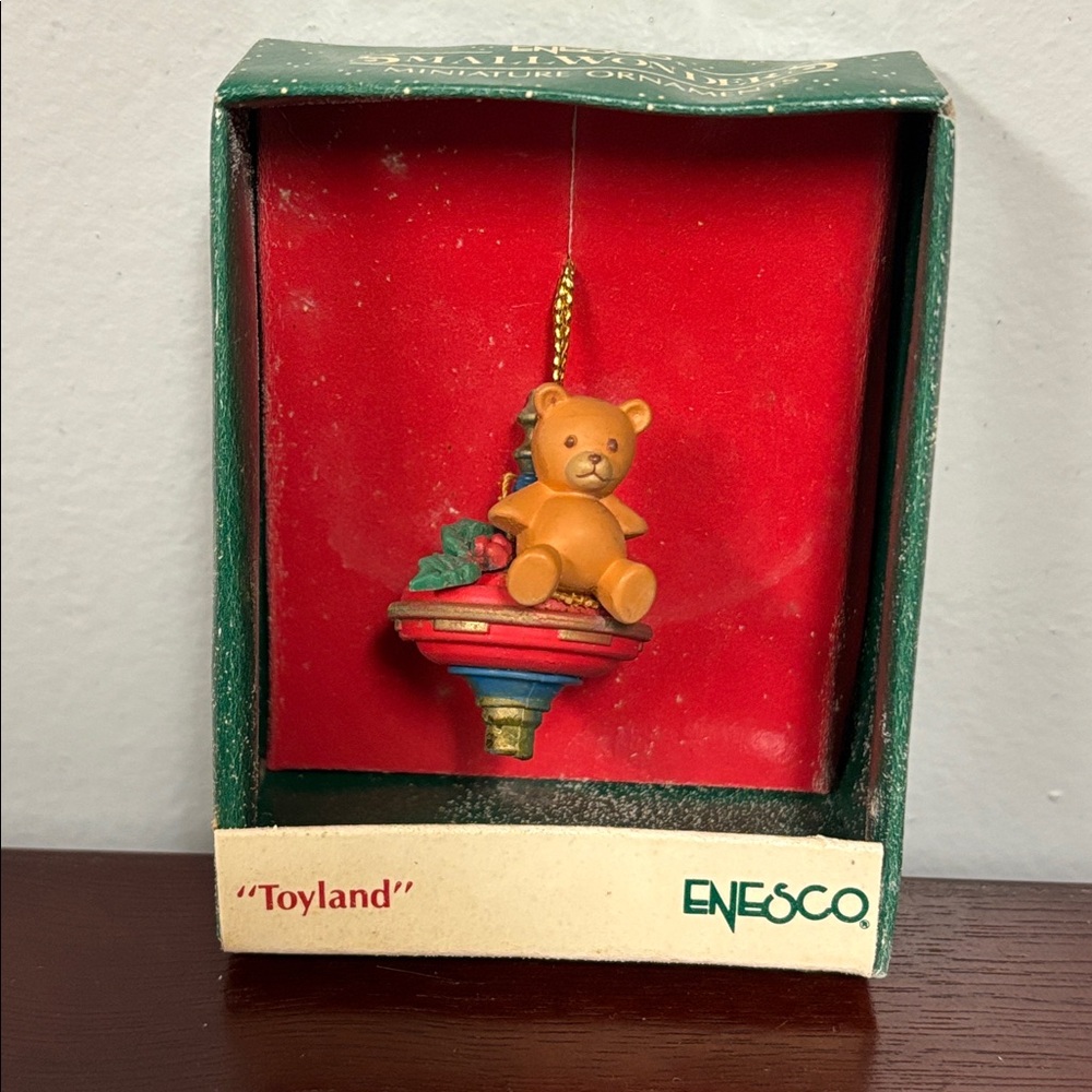 Vintage 80s Enesco small wonders miniature ornaments Toyland bear on top